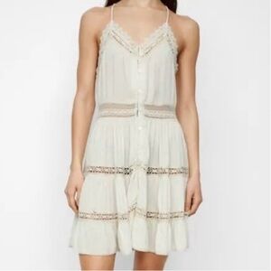 Nasty Gal Lace Dobby Button Front Minidress Sz 8 Ecru Boho NEW